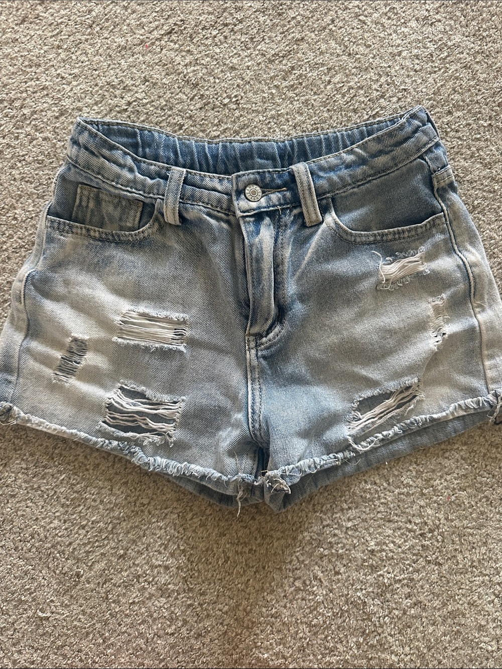 Distressed Light Blue Denim Shorts